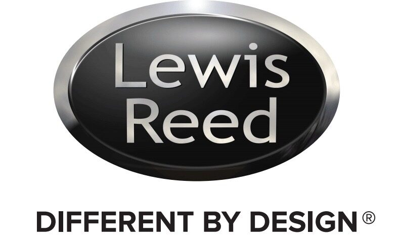 Lewis Reed logo features a black oval with a silver border and silver text in the centre.